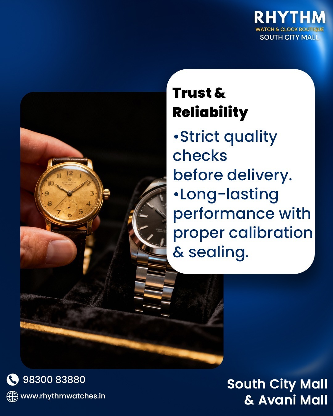 Professional watch technician servicing automatic watch at Rhythm